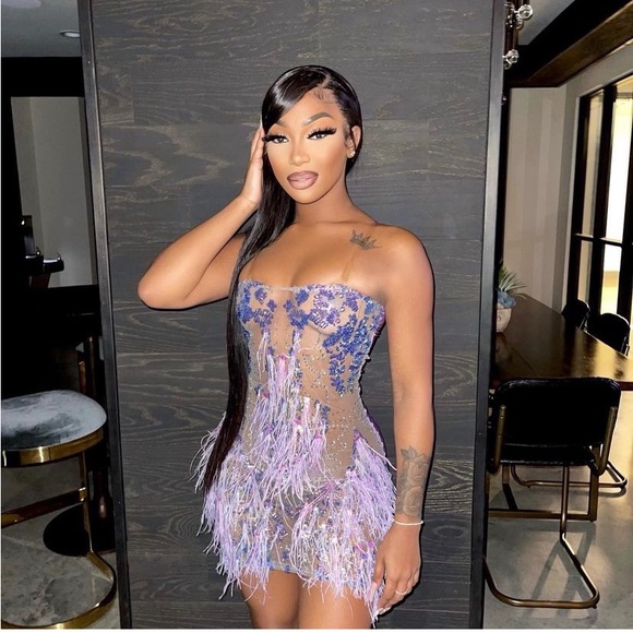 Dresses & Skirts - Purple holographic sequin feathered dress size xs